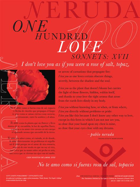 Pablo Neruda Poster Sonnet 17