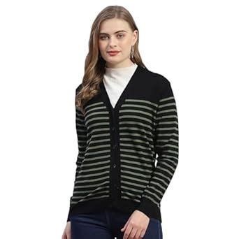 Buy Monte Carlo Womens Black Striped V Neck Full Sleeve Wool Blend ...