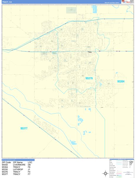 Tracy California Zip Code Wall Map (Basic Style) by MarketMAPS - MapSales