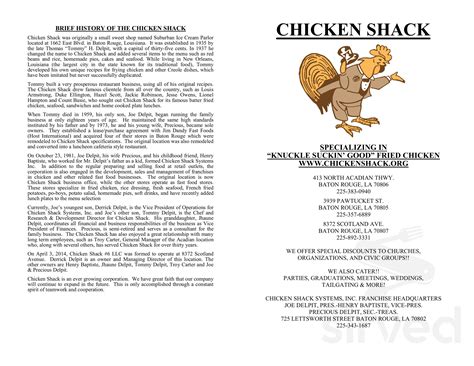 Chicken Shack menu in Baton Rouge, Louisiana, USA