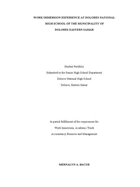 Image result for Work Immersion Example