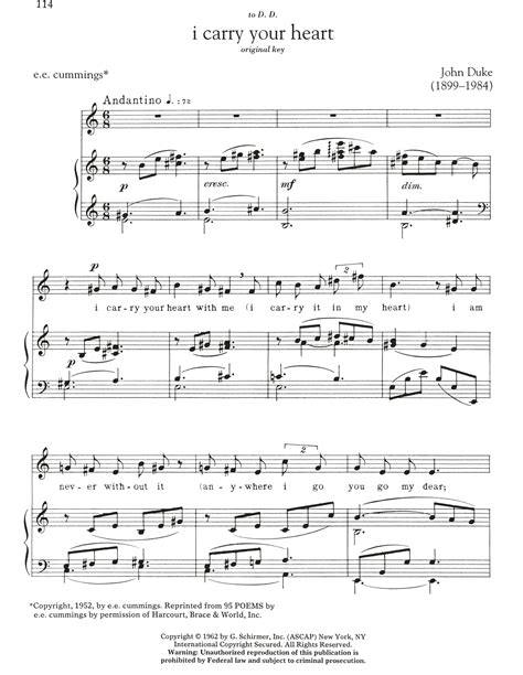 E.E. Cummings "I Carry Your Heart" Sheet Music PDF Notes, Chords ...
