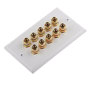Generic White 10 Banana Plug 5 Speaker Cable Wall Plate Panel 115mm x ...