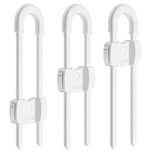 (3 pack white) 4 button Cabinet Locks, U-Shaped Proofing Drawers Safety ...