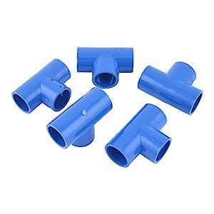 U-PVC 20mm Hole Dia Tee Pipe Fitting Connectors Couplings Blue 5 Pcs ...