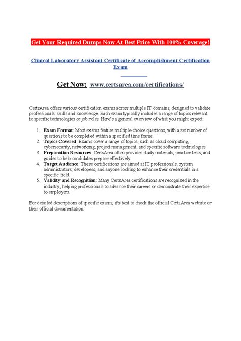 Clinical Laboratory Assistant Certificate of Accomplishment ...