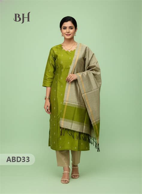 Raw Silk 3-Piece Kurti Set with Cut Work Neck Design in Green Colour ...
