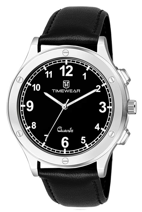 Buy TIMEWEAR Analog New Track Black Number Dial Black Genuine Leather ...
