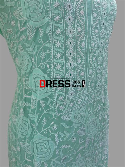 Sea Green Hand Embroidered Fine Chikankari Suit (Three Piece ...
