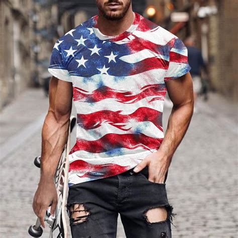 4th of July T-Shirts Men American Flag T-Shirts Men Red White and Blue ...