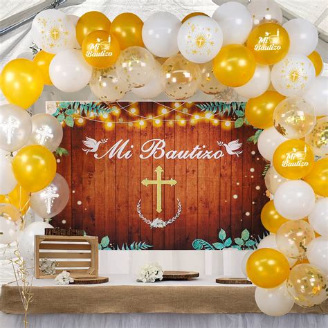 Gold And White Mi Bautizo Decorations Bautizo Balloon Garland Kit ...