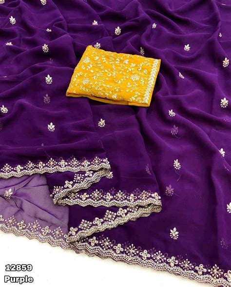 Soft Faux Georgette Stone Work Sarees – Divisha Collections