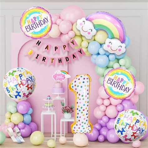 Pop The Party 1 Number Rainbow Balloon Garland Kit 60 Pcs, Pastel ...