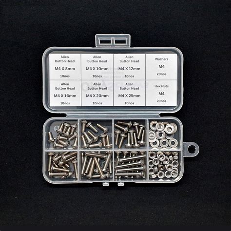 100pcs M4 Assorted Nut-Bolt-Washer Screw Pack Kits (SS304)