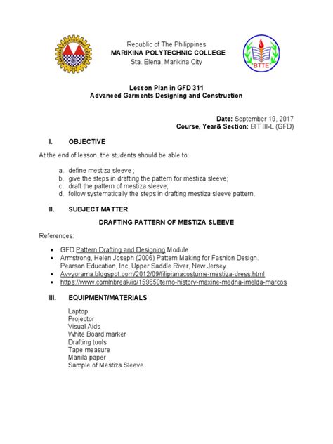 Image result for Sample Lesson Plan Dressmaking