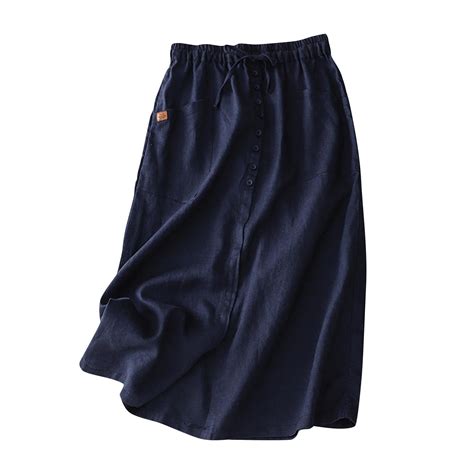 Cotton Linen Skirts for Women Retro Literary Style Flowty Maxi Skirts ...