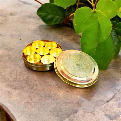 Handmade Pure Brass Chopra for Temple Use – 7 Compartment Kumkum Box ...
