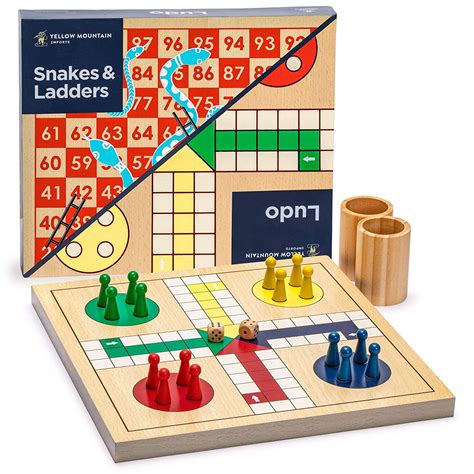 Buy Yellow Mountain 2-In-1 Reversible Wooden Snakes and Ladders Ludo ...