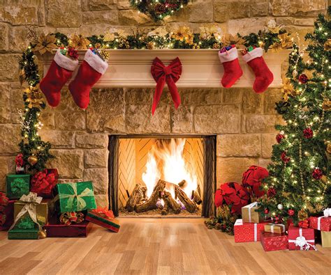 Buy SJOLOON Christmas Photography Backdrops Child Christmas Fireplace ...
