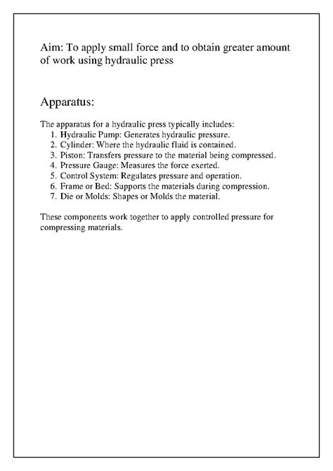 Hydraulic Press Project - Aim: To apply small force and to obtain ...