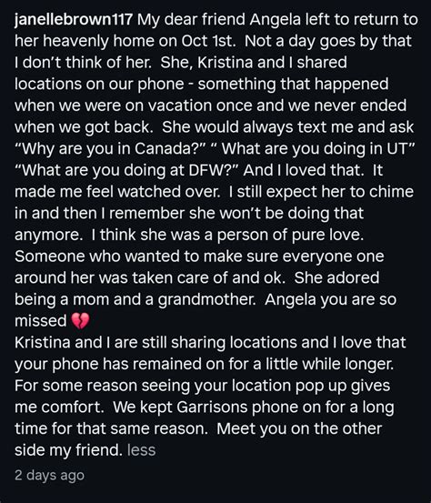 Janelle Brown Mourns Late Friend Angela Moody