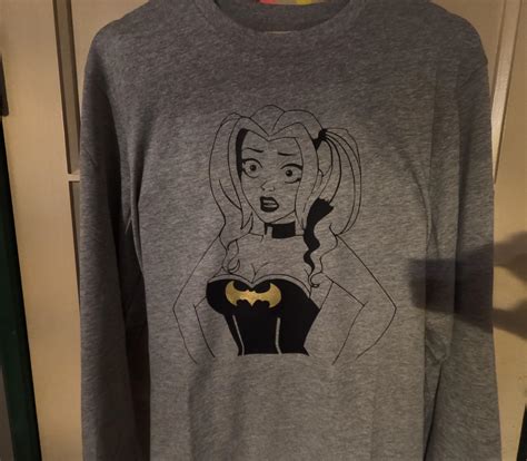 Made a Harley Quinn shirt with the adult store version of the bat suit ...