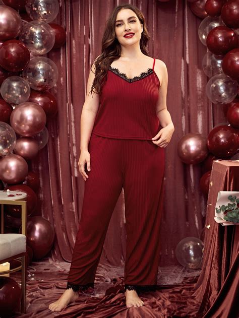 Milk Silk Red Ribbed Loungewear Women Sets Women's Sleepwear Plus Size ...