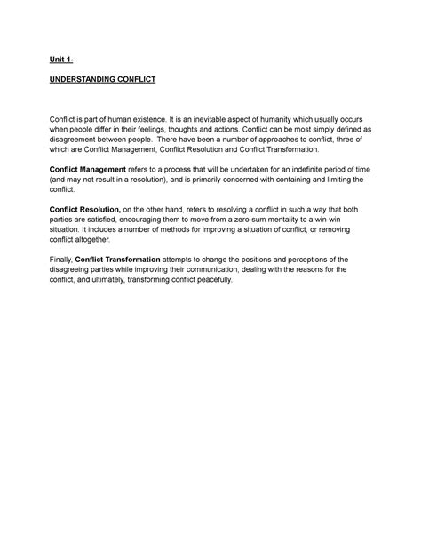 Pol SEC Unit 1 - Notes - Unit 1- UNDERSTANDING CONFLICT Conflict is ...
