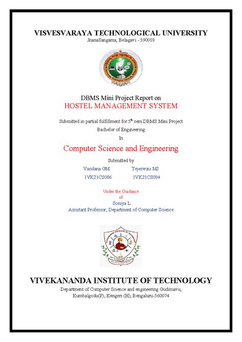 DBMS Mini Project Final Report: Hostel Management System (5th Sem CSE ...
