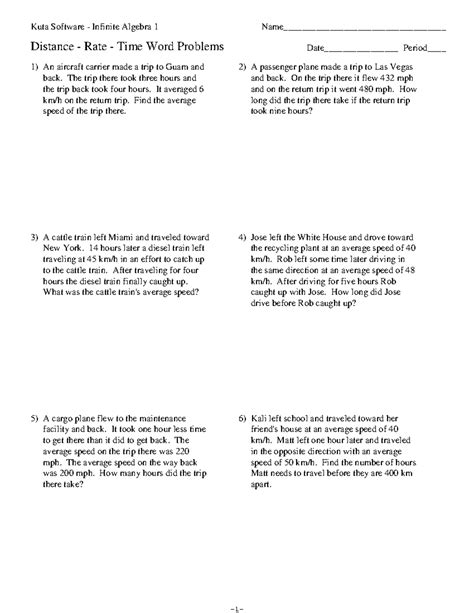 Distance Rate Time Word Problems - ©C H 2 t 0 y 1 l 2 V 6 KHuwtNaM XSgoGfUt 5 wla 9 rte 7 ...