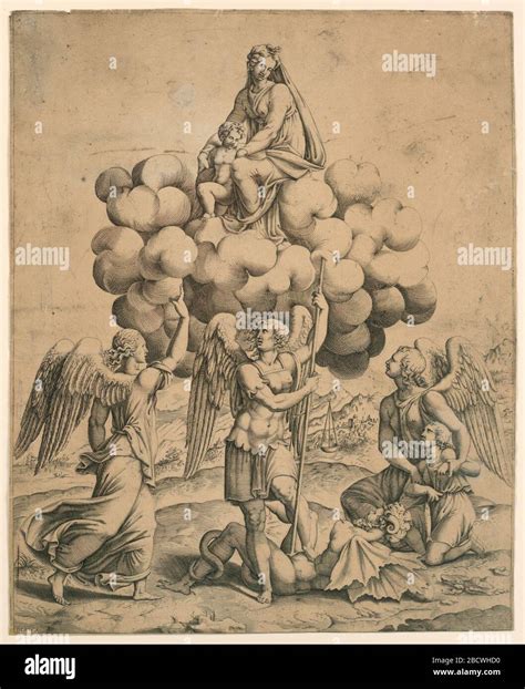 The Archangels Michael Gabriel and Raphael Adoring the Madonna and ...