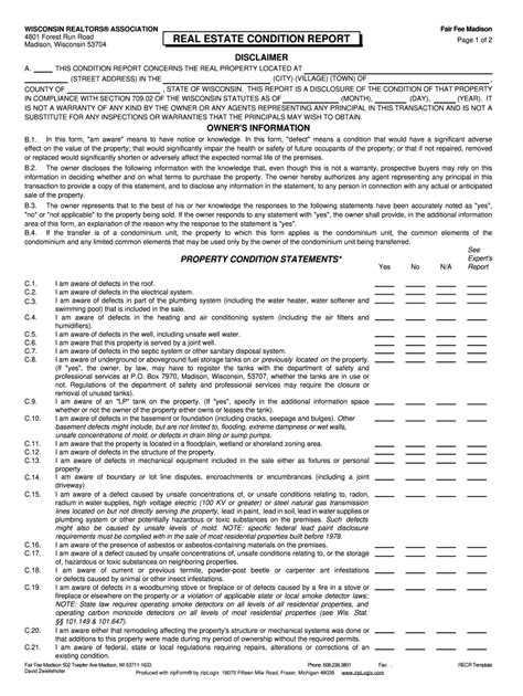Wisconsin Real Estate Condition Report - Fill Out, Sign & Share Online ...