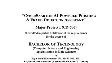 BTECH CSE Major Project I: CyberSaarthi - AI Phishing Detection - Studocu