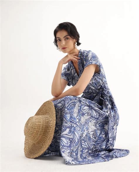 Rareism Women's Bharnaj Blue Cotton Johnny Collar Abstract Print Kimon