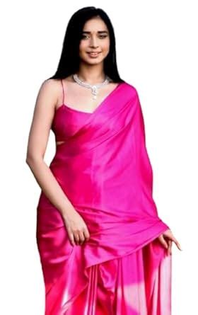 SATAZ Women's Ready to Wear Barbie Pink Plain Satin Silk 1 Minute Pre ...