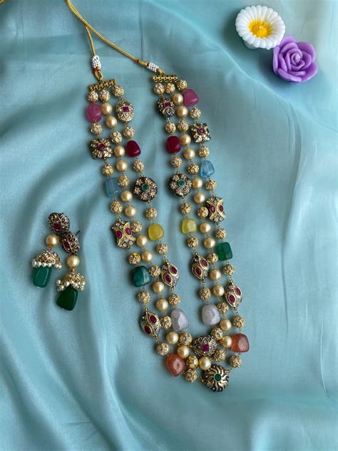 3 Line Multicolour Mala with earrings – Daivik.in