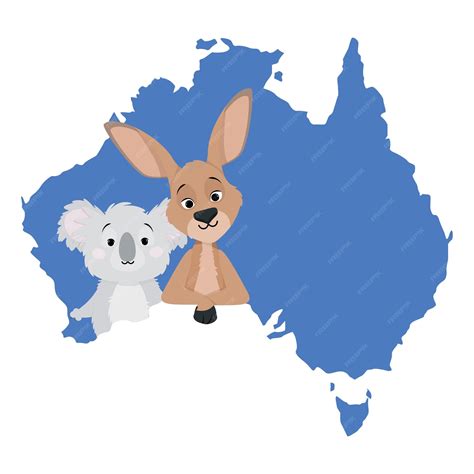 Kangaroo and koala with australia map for australia day | Premium Vector