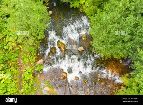 Top view of the river Chalpa with a cascade of waterfalls. Russia ...