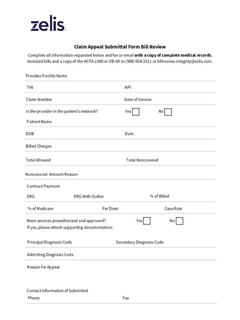 Fillable Online Zelis Bill Review for Claim Appeal Form Fax Email Print ...
