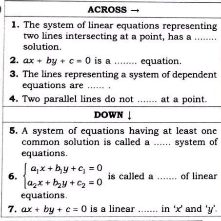 (b) ACROSS → 1. The system of linear equations representing two lines ...