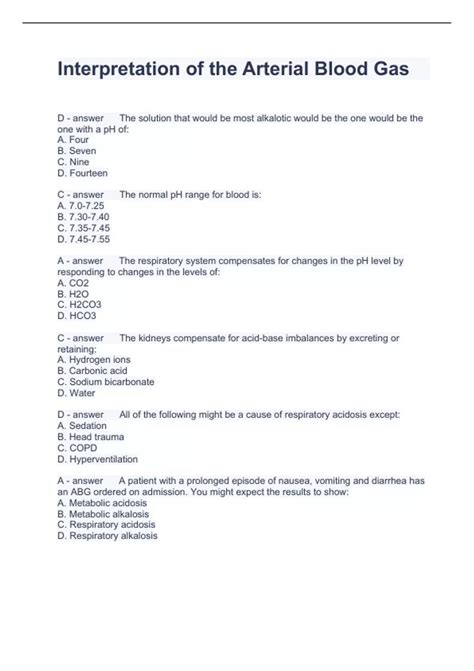 Interpretation of the Arterial Blood Gas questions and answers 2023 ...
