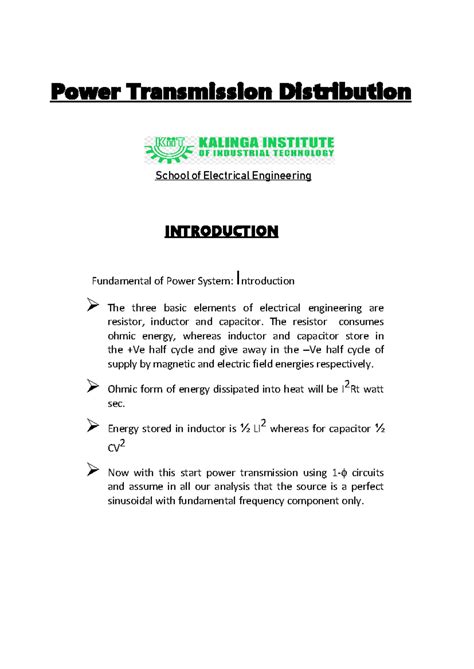 EE401 Power Transmission and Distribution - Lecture Notes - Studocu