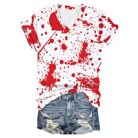 Funny Halloween Shirts Women Short Sleeve Letter Graphic Tees V Neck T ...