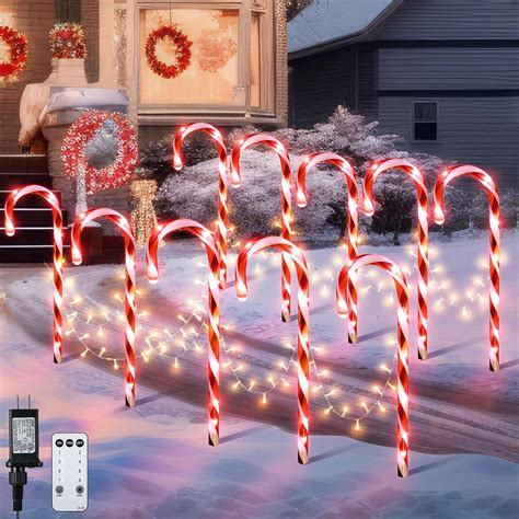 Amazon.com : Hiboom 10 Pack Christmas Candy Cane Lights with Stakes, 22 ...