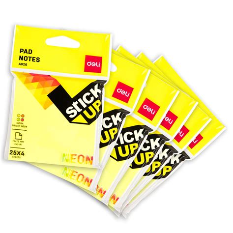 Deli EA02602 Neon Multicolor Sticky Notes | 3"x2" Self Adhesive Notes ...