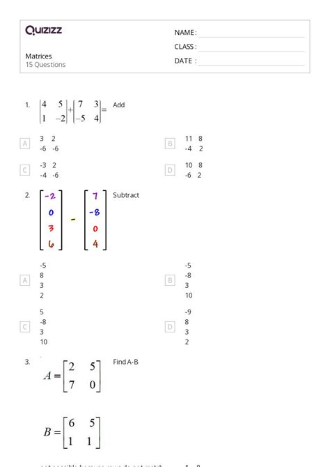 Image result for Matrix Algebra Worksheet