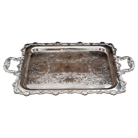 Large Antique Rectangular Footed Silver Plated Serving Tray at 1stDibs ...