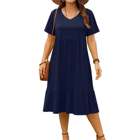 bbyeadc Summer Dresses for Curvy Women V Neck Short Sleeve Ruched Hem ...