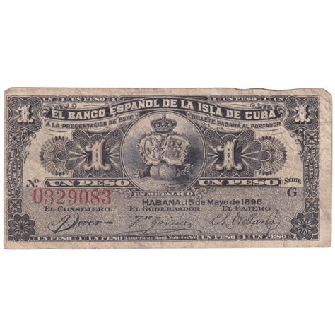 Cuba 1896 1 Peso F 0329083 Banknote – SCOINS INDIA