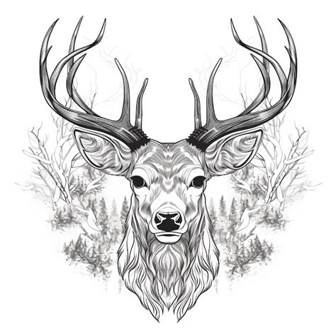 Un disegno in bianco e nero di un cervo con corna generativa ai ...